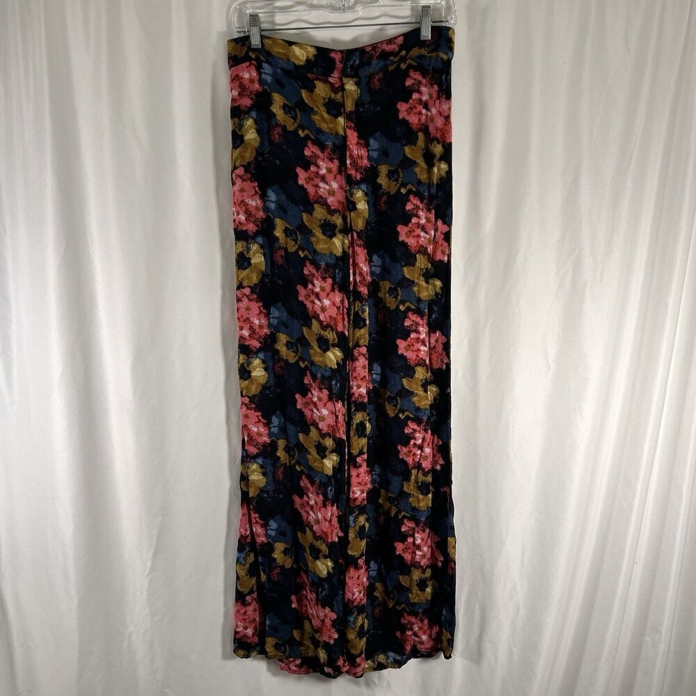 Abercrombie Fitch Wide Leg Pants Women's 6 Black Pink Floral Lightweight